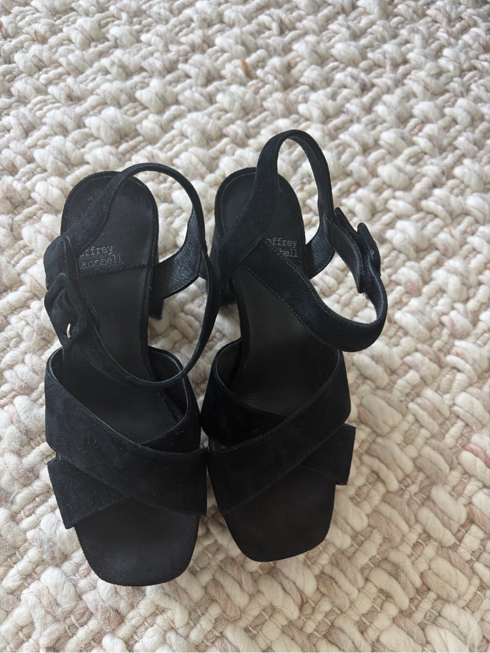 Jeffrey Campbell Amma Black Suede Cross-Strap Block Heel Sandals